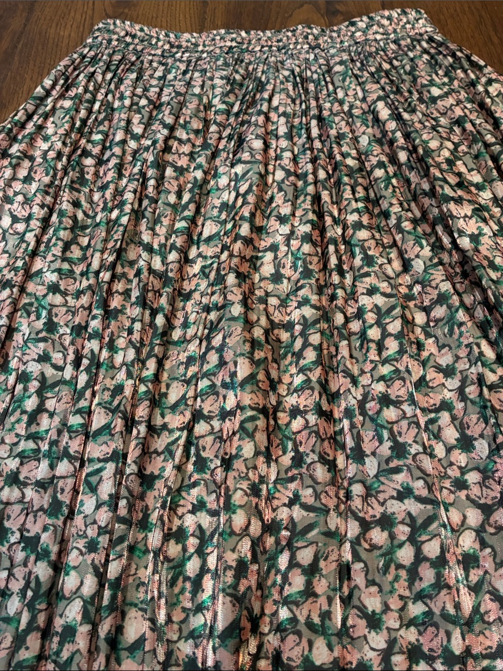 FRNCH Pink & Green Printed Pleated Midi Skirt - Picture 2 of 8